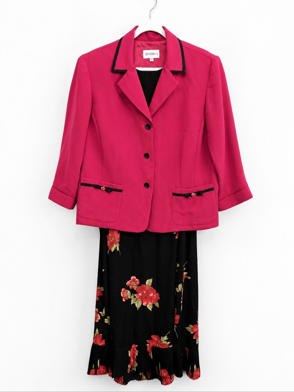 Studio I 2-Piece Red Floral Dress & Blazer Set Women's 22W Church Career Wedding